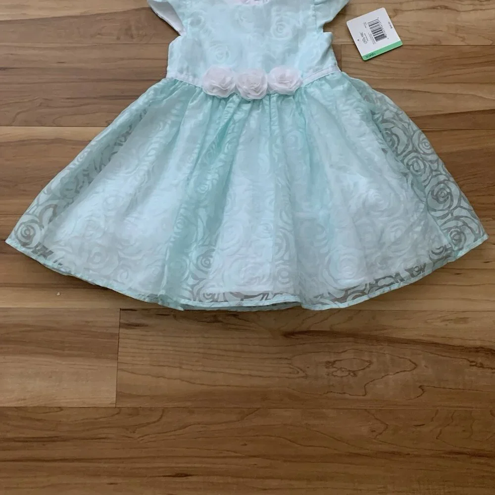 Little Me Baby Girls' Dress Size 18 Months Aqua Floral Dressy Cap Sleeve NWT